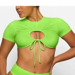 SKIMS Recycled Swim‎ Ruched T-Shirt Neon Green 4X Short Sleeve Top